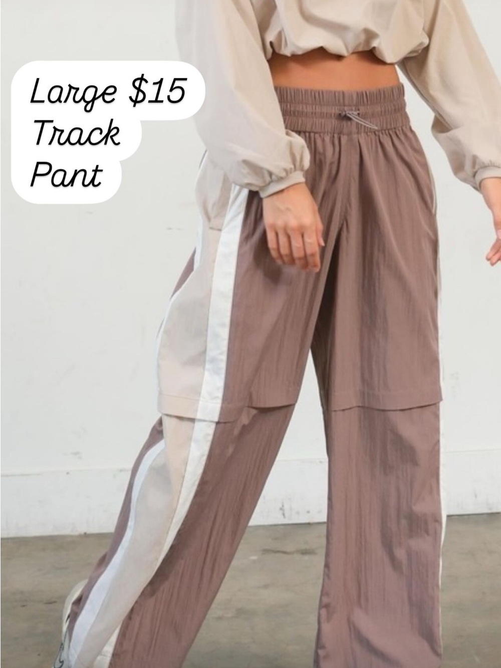 HYFVE Taupe Track Pants with White Side Stripe